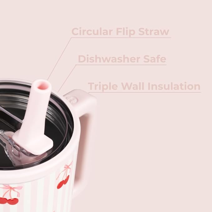 HydroJug Traveler - 32 oz Water Bottle with Handle & Flip Straw - Fits in Cup Holder, Leak Resistant Tumbler-Reusable Insulated Stainless Steel & Rubber Base - Gifts for Women & Men, Sweet Cherry