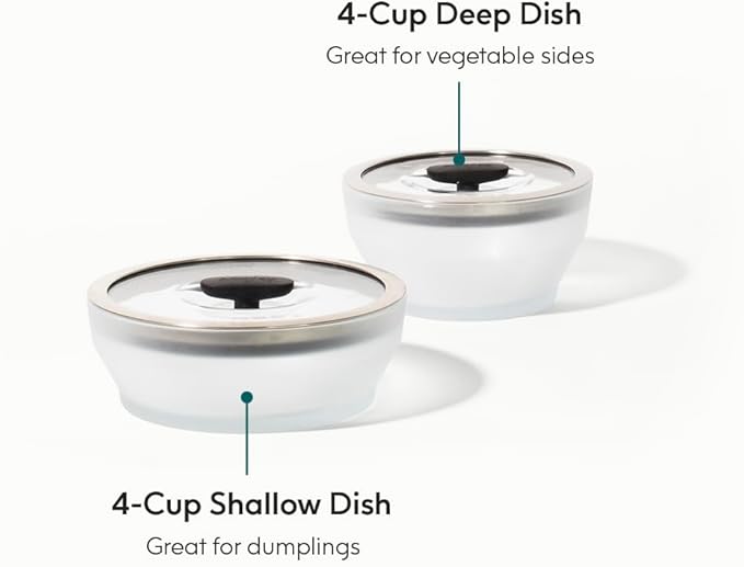 Anyday 4-Pc Microwave Cookware & Glass Food Storage Set with Glass Lids | Medium Plastic-Free Containers | Stackable Steamer with Vented Lid for Microwave-Safe Reheating & Steaming Vegetables, Rice