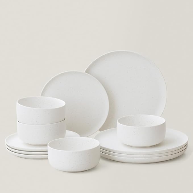 WENSHUO Dinner Plates Set of 6, Chip and Scratch Resistant (Nacre White, 10.5 Inch)