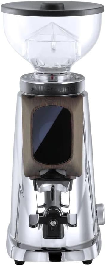 AllGround All Purpose Home Coffee Grinder - Residential Grinder - Made in Italy - By Fiorenzato (Chrome w/Dark Oak)