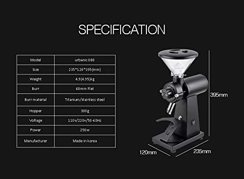 Urbanic 080 Electric Coffee Grinder (110~220v) / flat Titanium burr 60mm / Fine-setable in 100 steps (Black) / (Made in Korea)