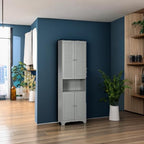 HOMCOM Tall Narrow Bathroom Storage Cabinet with Doors and Shelf Adjustability, Freestanding Linen Cabinet with 2 Cabinets and Countertop, Gray