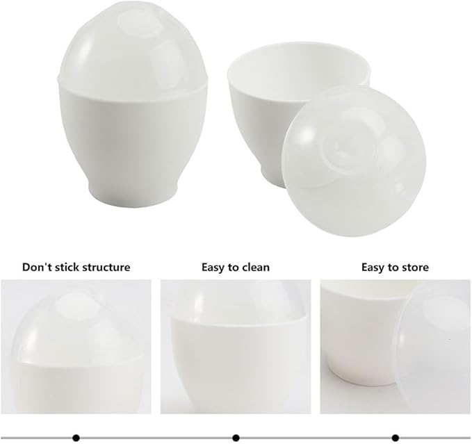 4Pcs Microwave Egg Cookers Poacher Cups with Lid, Pp Material, 3.74X2.55 Inch, White, for Quick and Healthy Breakfast, Mini Egg Cooking Tool