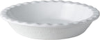 Fun Elements Pie Pan, 9 Inch Ceramic Pie Dish, Deep Dish Pie Pan with Lace Emboss, Ruffled Pie Plate for Baking, Thanksgiving Christmas Gifts(Bright White)