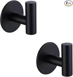 Adhesive Hooks 304 Stainless Steel Robe Hook Holder Heavy Coat Hook for Bathroom Kitchen Livingroom Garage Hotel Brushed Finish 2pcs (Matte Black)