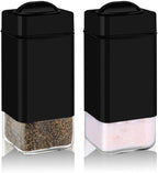Black Salt and Pepper Shakers by Aelga, Glass Salt Shaker Set with Adjustable Pour Holes, Ideal for Black Pepper, Kosher and Himalayan
