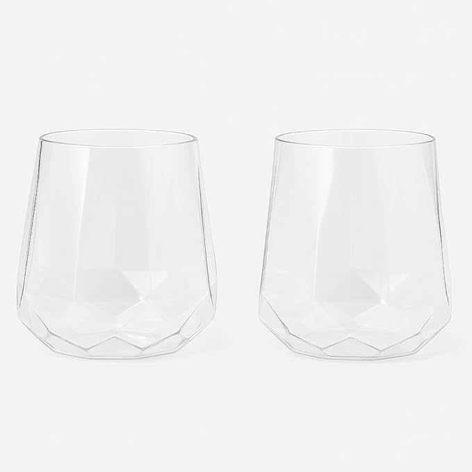 40 count Diamond Unbreakable Stemless Plastic Wine Champagne Whiskey Glasses Elegant Durable Disposable Indoor Outdoor Home office wedding bars 12 Ounce (Classic Old Fashioned Clear)