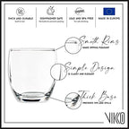 Vikko Drinking Glasses, 8 Ounce Water Glass, Thick and Durable Glass, For Water, Juice, Soda, or Wine, Dishwasher Safe, Set of 6 Small Clear Tumblers, 2.9” Diameter x 3.2” Tall