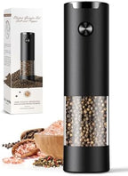 Electric Salt and Pepper Grinder Set Automatic Battery Pepper Mill Shakers Adjustable Coarseness Easy Filling Upgraded Larger Capacity with Led (1 Pack Black）