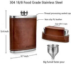 GENNISSY 8oz Hip Flask for Men - 304(18/8) Stainless Steel Bourbon Whiskey Flask, Leakproof with Brown Leather Wrap - Includes Funnel & 3 Mini Cups for Dad, Gifts, Travel