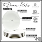 Vikko Dinner Plate, Set of 6 White Plates, Ceramic Dinner Plates Set, Stackable 10 Inch Dinner Plates for Every Day and Special Occasion, Restaurant Style, Dishwasher Safe, Microwave Safe
