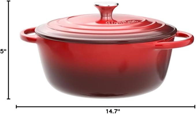 Uno Casa Enameled Cast Iron Dutch Oven - Red - 6Qt Dutch Oven Pot with Lid, Long-Lasting Enamel Casserole Dish for Bread Baking, Stews, and Roasting - Durable Non-Stick Iron Cookware for Versatile Cooking