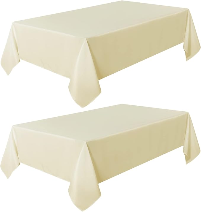 sancua 2 Pack Beige Tablecloth 60 x 102 Inch, Rectangle 6 Feet Table Cloth - Stain and Wrinkle Resistant Washable Polyester Table Cover for Dining Tables, Buffet Parties and Camping