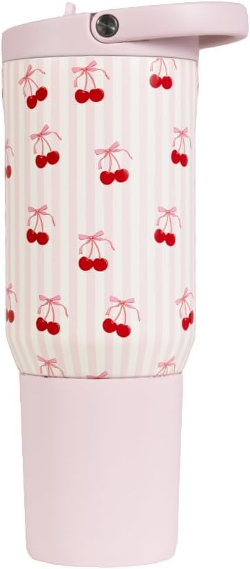 HydroJug Sport - Stainless Steel Tumbler with Straw, Vacuum Insulated, 20oz Leakproof Water Bottle, Ergonomic Design, Reusable, Dishwasher Safe, Rubber Base, Durable for Gym or Outdoors, Sweet Cherry