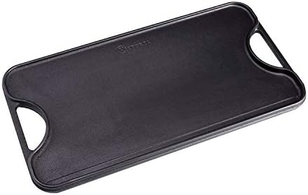 Victoria Rectangular Cast Iron Griddle. Double Burner Griddle, Reversible Griddle Grill, 18.5 x 10 Inch, Seasoned with 100% Kosher Certified Non-GMO Flaxseed Oil