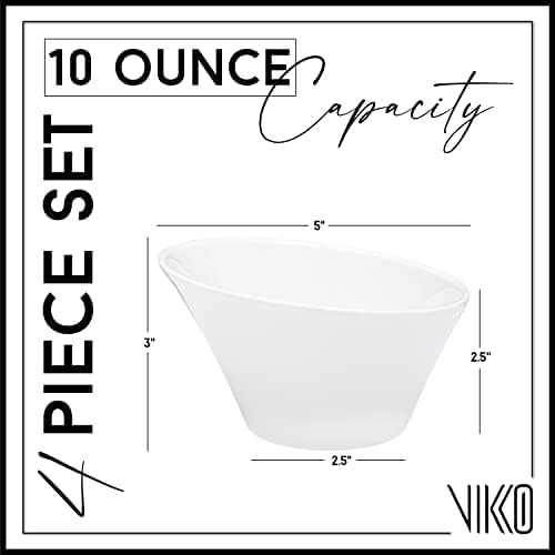 Vikko White Soup Bowls, Set of 4 Ceramic White Bowls, 10 Ounce Versatile Salad, Soup Bowl or Dessert Bowl, Elegant Shape, Dishwasher Safe