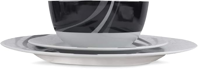 Amazon Basics Dinnerware Set, Microwave and Dishwasher Safe, Service for 6, 18-Piece Complete Kitchen, Plates, Dishes, Bowls, Swirl