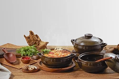 Korean Stone Bowl (34oz) Clay Pot for Cooking Korean Dishes - Brown, Large, Rustic Style - Dolsot, Ttukbaegi, Onggi, Kimchi Stone Donabe - With Lid