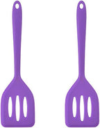 2Pack Small Silicone Turner High Heat Resistant Slotted Spatula for Fish, Eggs, Pancakes and More (8.2 IN, Purple)
