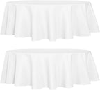 sancua 2 Pack Round Tablecloth 70 Inch White, Stain and Wrinkle Resistant Table Cloth - Washable Polyester Table Cover for Dining Tables, Buffet Parties and Camping