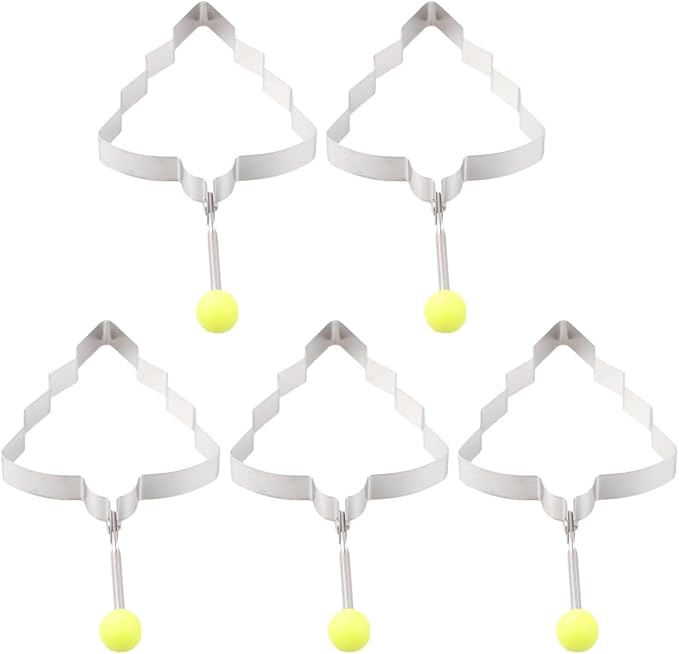 Upkoch 5 Pcs Egg Ring Set Stainless Steel Pancake Mold Egg Frying Molds Christmas Tree Shapestick Rings for Breakfast Sandwich Pancake Griddle with Anti-Scald Handle (11.7 X 8.8 Cm / 4.6 X 3.5 in）