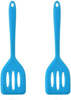 2Pack Small Silicone Turner High Heat Resistant Slotted Spatula for Fish, Eggs, Pancakes and More (8.2 IN, Blue)