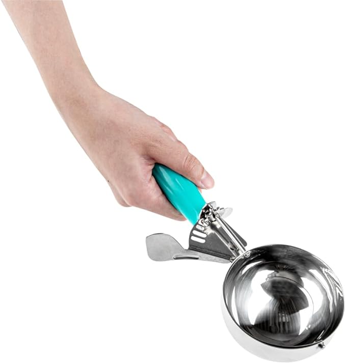 Restaurantware Met Lux 6 Ounce Portion Scoop 1 Durable Disher Scoop - Thumb Trigger Teal Stainless Steel Ice Cream Disher For Portion Control For Ice Cream Mashed Potato And Cookie Dough
