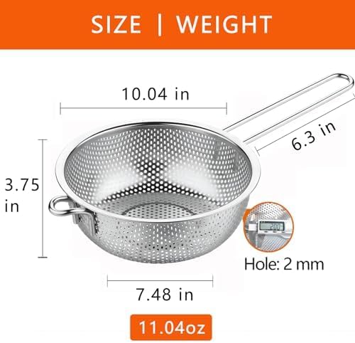 GREATLINK Fine Mesh Strainer and Colander for Kitchen with Handle, Stainless Steel Pasta Strainer/Kitchen Funnel/Collander/Sifter for Strain/Wash Vegetables, Fruits, Spaghetti, Rice (10＂)