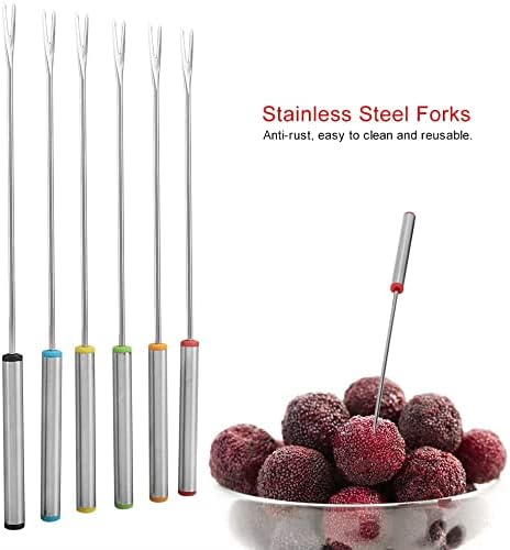 6PCS Stainless Steel Fondue Forks - 9.5 Inch, Colored Coding, Set of 6 for Hot Pot, Barbecue, Fruits, Vegetables