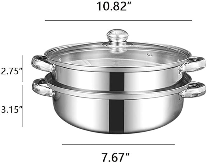 Steamer Pot for Cooking 5.0-Quart Steam Pot with Lid 2-tier Multipurpose Stainless Steel Steaming Cookware with Handle for Vegetable, Soups, Stews and Pasta