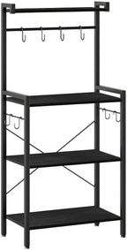 HOOBRO Kitchen Bakers Rack with Storage, 4 Tiers Coffee Bar Station, Microwave Stand with 8 S-Shaped Hooks, Kitchen Storage Shelf Rack for Small Spaces, Black BB04HB01