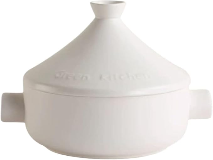 Tagine Moroccan Pot 2.5l Tajine Cooking, Enameled Ceramic Lid Dish Large Capacity, Cone Shaped Lid, Cookware Gift (White)
