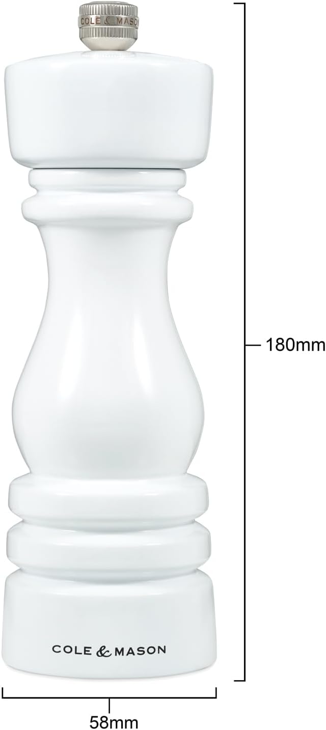 Cole & Mason London Refillable Spice Mill - Kitchen & Home Accessory - Table Salt Grinder - Salt Mill with Ceramic Mechanism - 7", White Gloss
