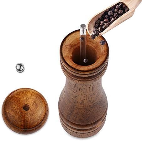 Pepper Grinder - 8 inch Pepper Mill Oak Wooden Pepper Mill Grinder Refillable Grinder Pepper with Ceramic Grinding Mechanism Adjustable Coarse to Fine (1 Pack)