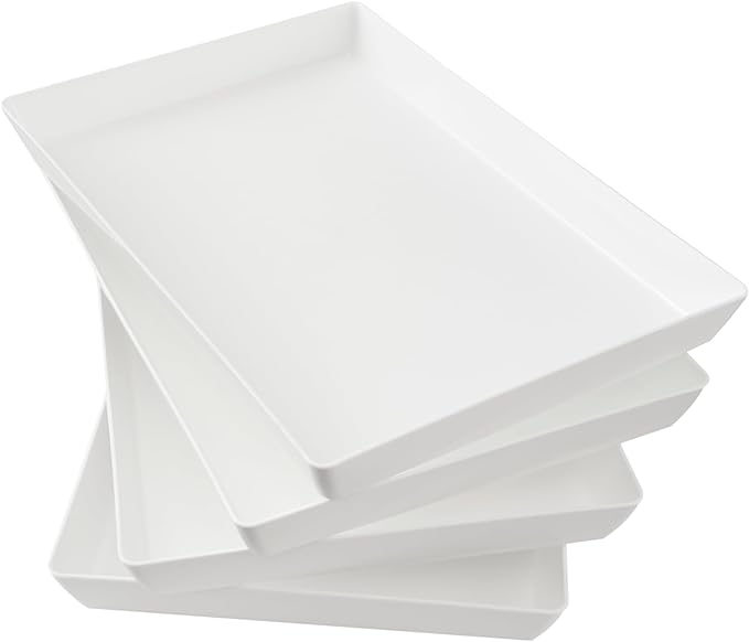 US Acrylic White Plastic Serving Trays (Set of 4) 15” x 10” | Large Unbreakable Reusable Rectangular Party Platters | Serve Appetizers, Fruit, Veggies, & Desserts | BPA-Free & Made in USA