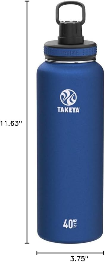 Takeya Originals 40 oz Vacuum Insulated Stainless Steel Water Bottle with Spout Lid, Navy