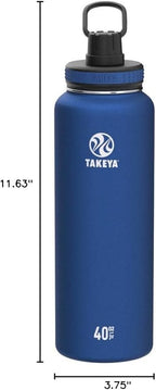 Takeya Originals 40 oz Vacuum Insulated Stainless Steel Water Bottle with Spout Lid, Navy
