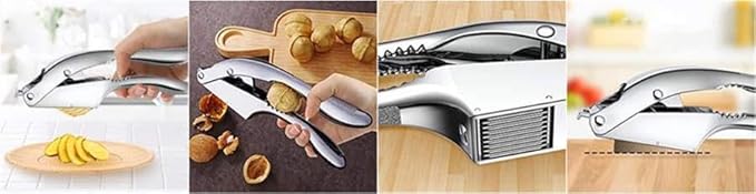 Premium Stainless Steel Garlic and Ginger Press, Walnut Crusher Set,3 in 1 Professional Grade Mincer, Crusher with Brush & Peeler - Easy-Clean, Dishwasher Safe & Soft Handle for Fine Garlic Crushing