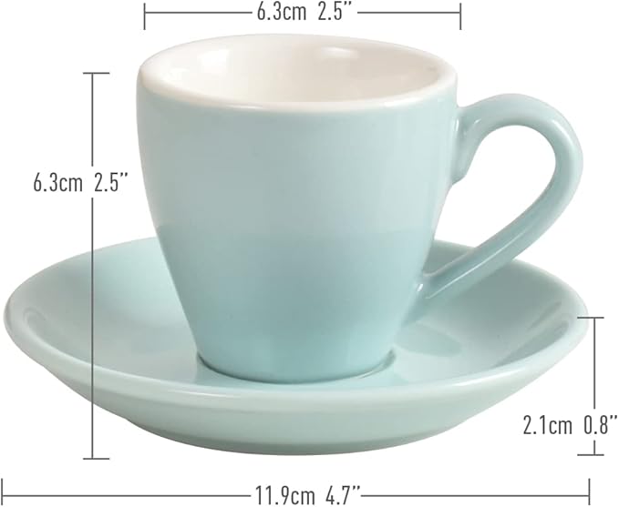 Porcelain Espresso Cup with Saucer And Stainless Steel mini Spoons, Espresso shot Cup, 80ml/2.7Oz, Pack of 2, Blue