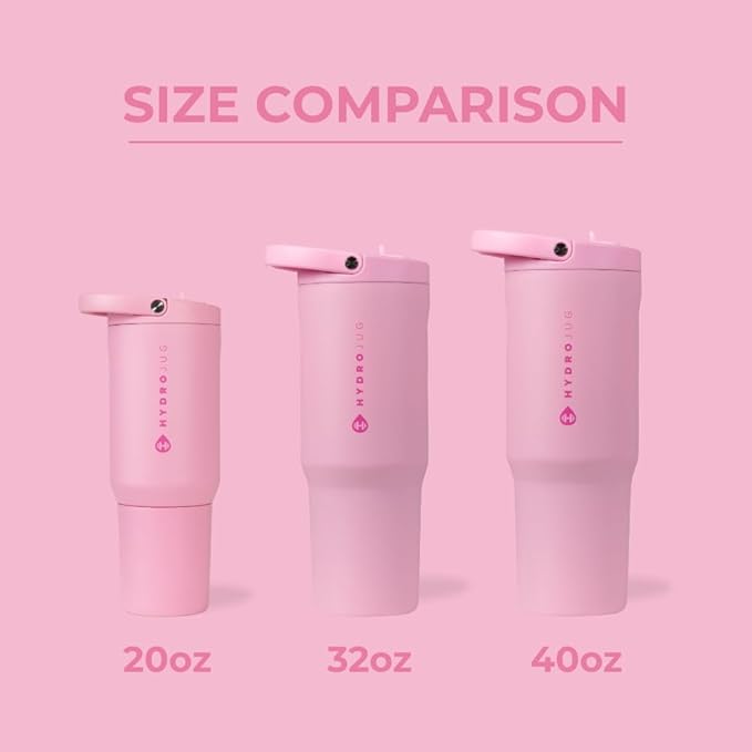 HydroJug Sport - Stainless Steel Tumbler with Straw, Vacuum Insulated, 20oz Leakproof Water Bottle, Ergonomic Design, Reusable, Dishwasher Safe, Rubber Base, Durable for Gym or Outdoors, Blush