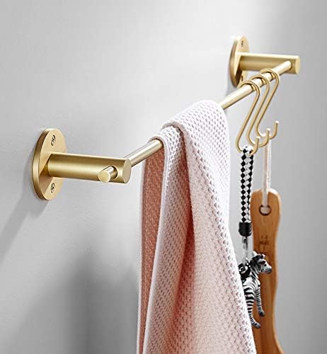 21.6 Inch Towel Bar with 5 S Shaped Hooks,Brass Towel Holder Brushed Gold Towel Rack for Bathroom Kitchen