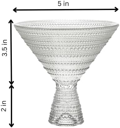 LEMONSODA Hobnail Pink/Clear Martini Glasses Vintage Cocktail Glasses (9oz) for Martini, Cocktail, Margarita, Cosmopolitan, Manhattan (2226) (Clear, Set of 24)