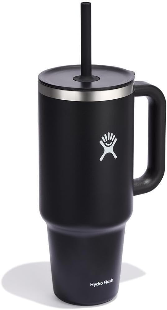 Hydro Flask 40 Oz Travel Tumbler with Handle, Lid and Straw - Insulated Stainless Steel in Black