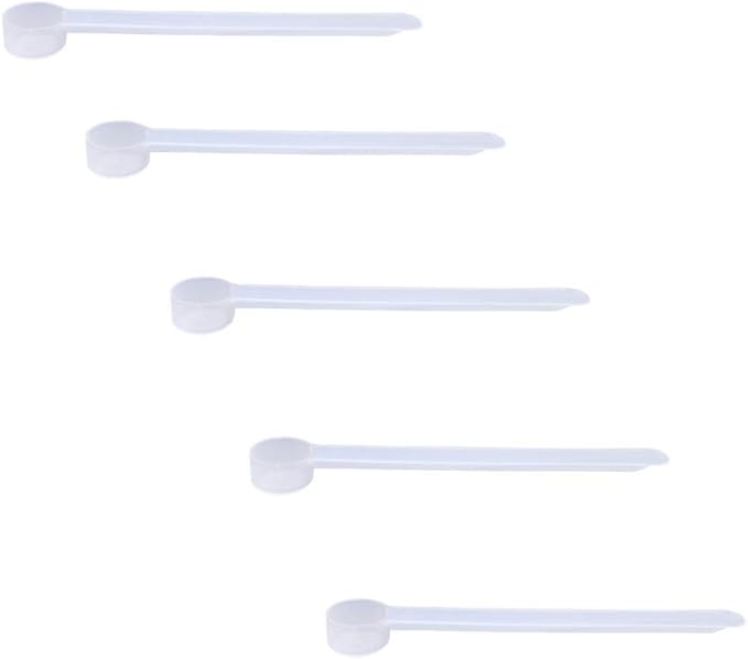 Plastic Measuring Scoop, (1.25 cc | 1/4 teaspoon | 1.25 mL) Long Handle Spoons for Powders, Granules, Coffee, Pet Food, Baking Supplies, Protein and Other Dry Goods, BPA Free (Set of 5)