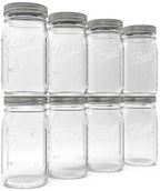 Ball Wide Mouth Glass Mason Jars with Lids and Bands, Used for Canning, Pickling, Juice, Jam, Jelly, Quart Size 32 Ounce (Pack of 8)