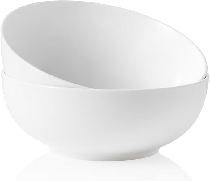 Kanwone Large Serving Bowls - 9.5 inch, 90oz Ceramic Salad Bowls, Fruit Bowls, Pasta, Soup Bowls, Set of 2, Serving Bowls for Entertaining, Microwave and Dishwasher Safe, White