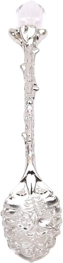 Crystal Coffee Spoon Vintage Floral Carved Long Handle Ice Cream Tea Spoon,Silver Diamond RHinestone