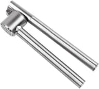 Heavy Duty Garlic Press Stainless Steel 3-Piece Set - Metal Garlic Smasher Press w/Peeler Tool & Clean Brush, Effortless Mincer for Ginger/Garlic (Extended Handle)