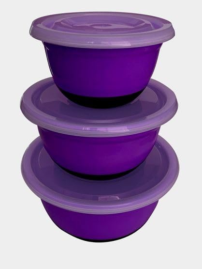 Crisp 6-Piece Non-Slip Bowl Set - Plastic, Durable Kitchenware, Dishwasher Safe - Made in the USA - Purple