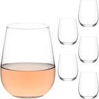 LAV Stemless Red & White Wine Glasses Tumbler Set of 6 - Drinking Glassware for Water Champagne Martini Mimosa Prosecco Cocktail Sangria - Short 16 oz No Stem Glasses Dishwasher Safe